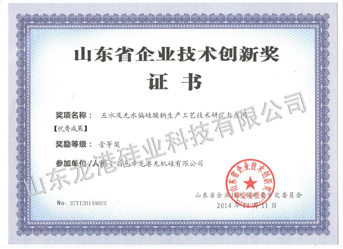 First prize of Shandong enterprise technology innovation award